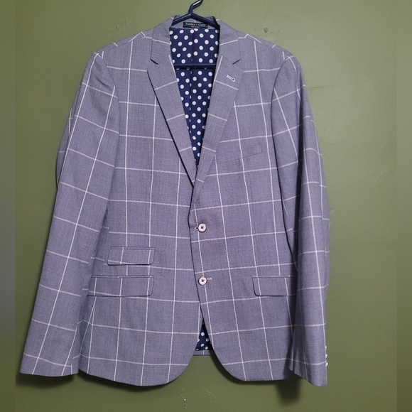 Paisley & Gray Skinny Fit Windowpane Blazer – Light Blue – 40R